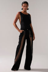 SOMETHING DIFFERENT RELAXED DENIM WITH RHINESTONE MESH