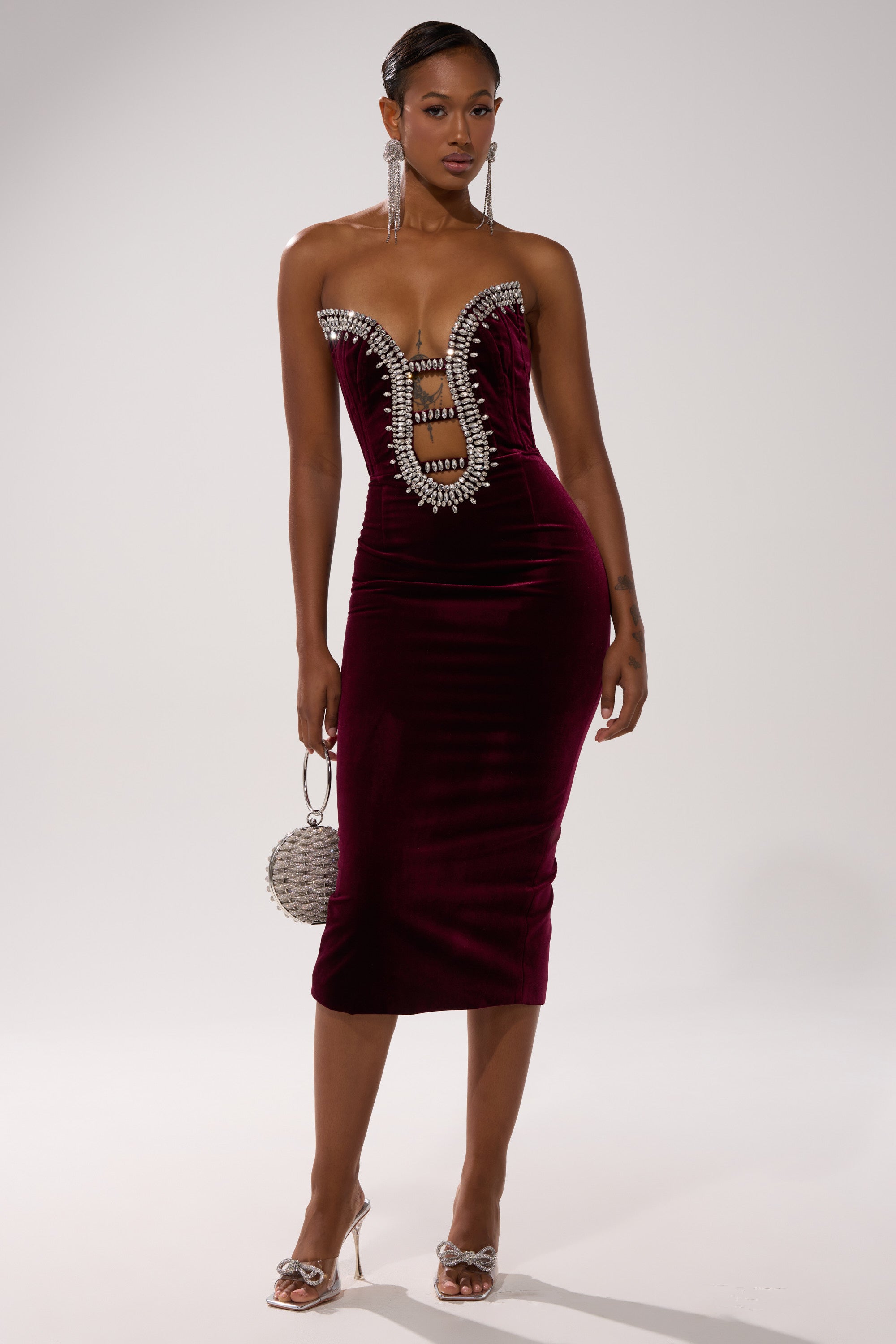 FEELIN THE LOVE VELVET RHINESTONE MINI DRESS