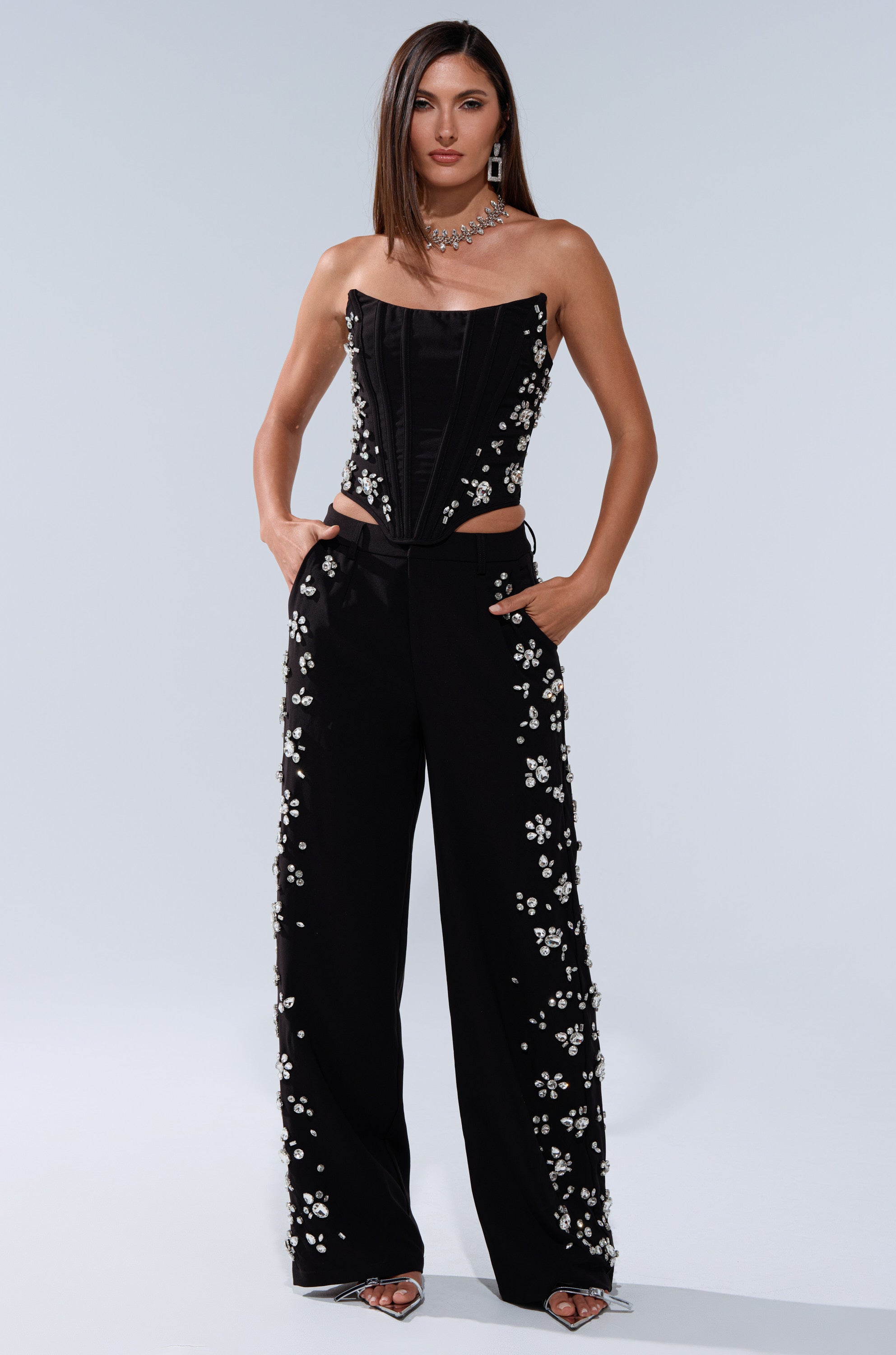 FEELING RICH TROUSER WITH RHINESTONE