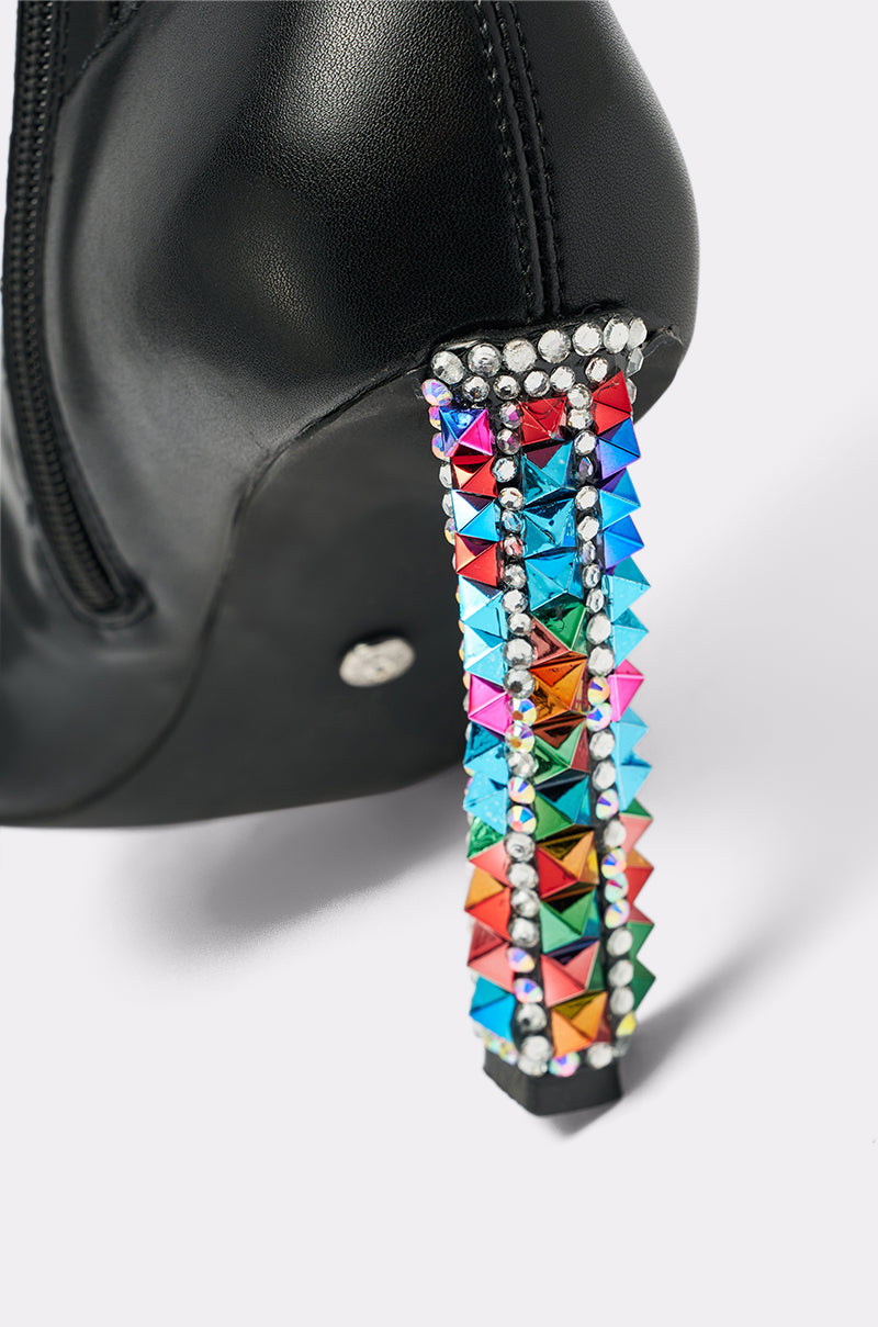 AZALEA WANG COSMIC BLING BLACK BOOT WITH EMBELLISHED HEEL