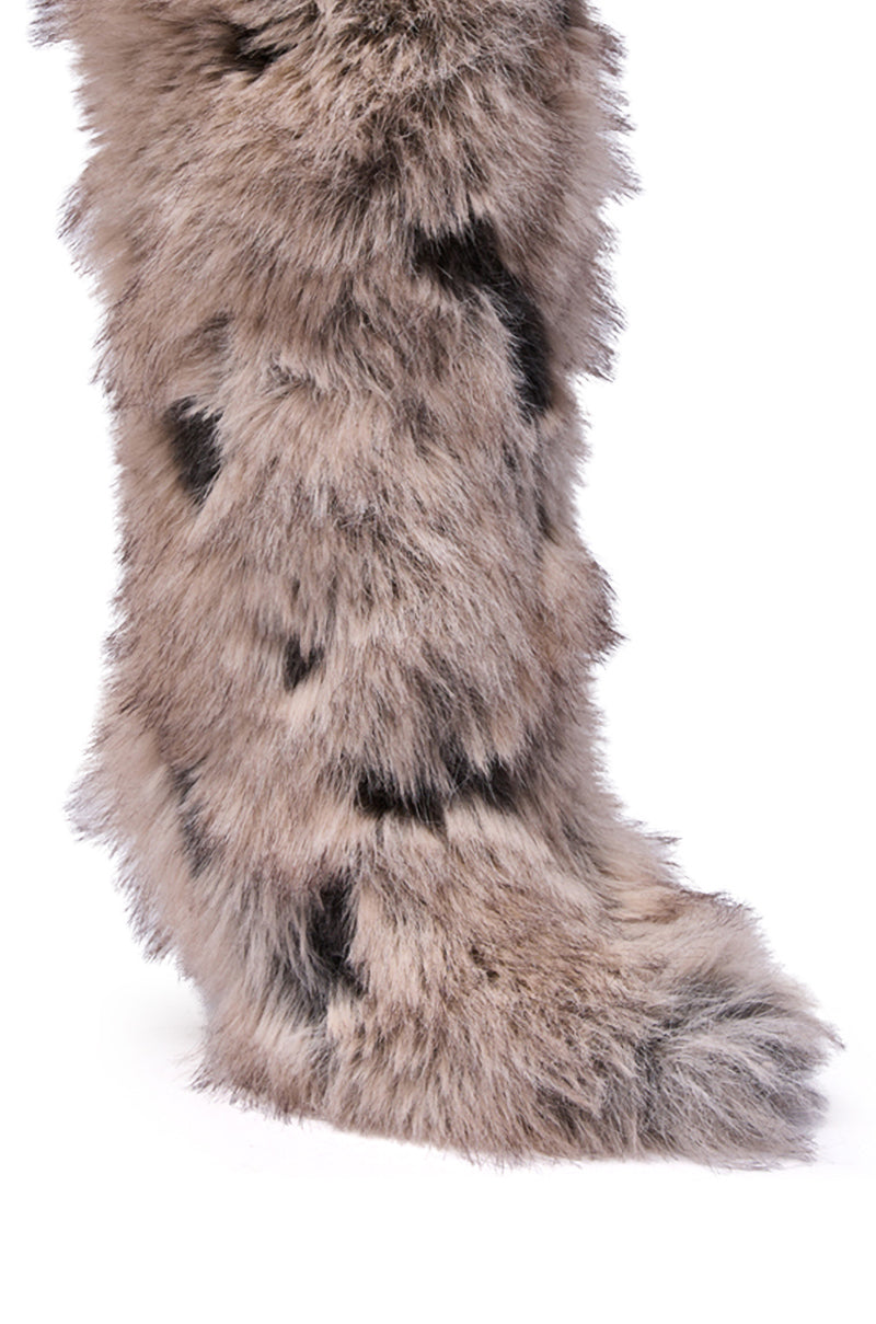 AZALEA WANG DEBBY GREY MULTI FUR STILETTO BOOTIE