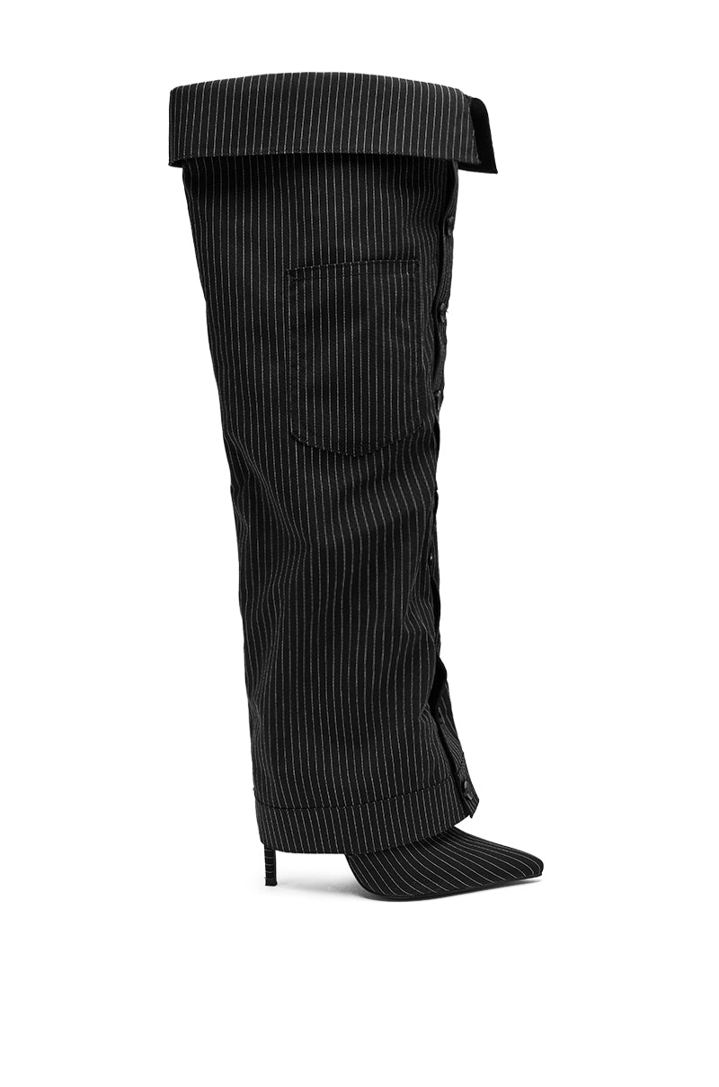 AZALEA WANG IMRI BLACK SHIRTING STRIPED STILETTO BOOT