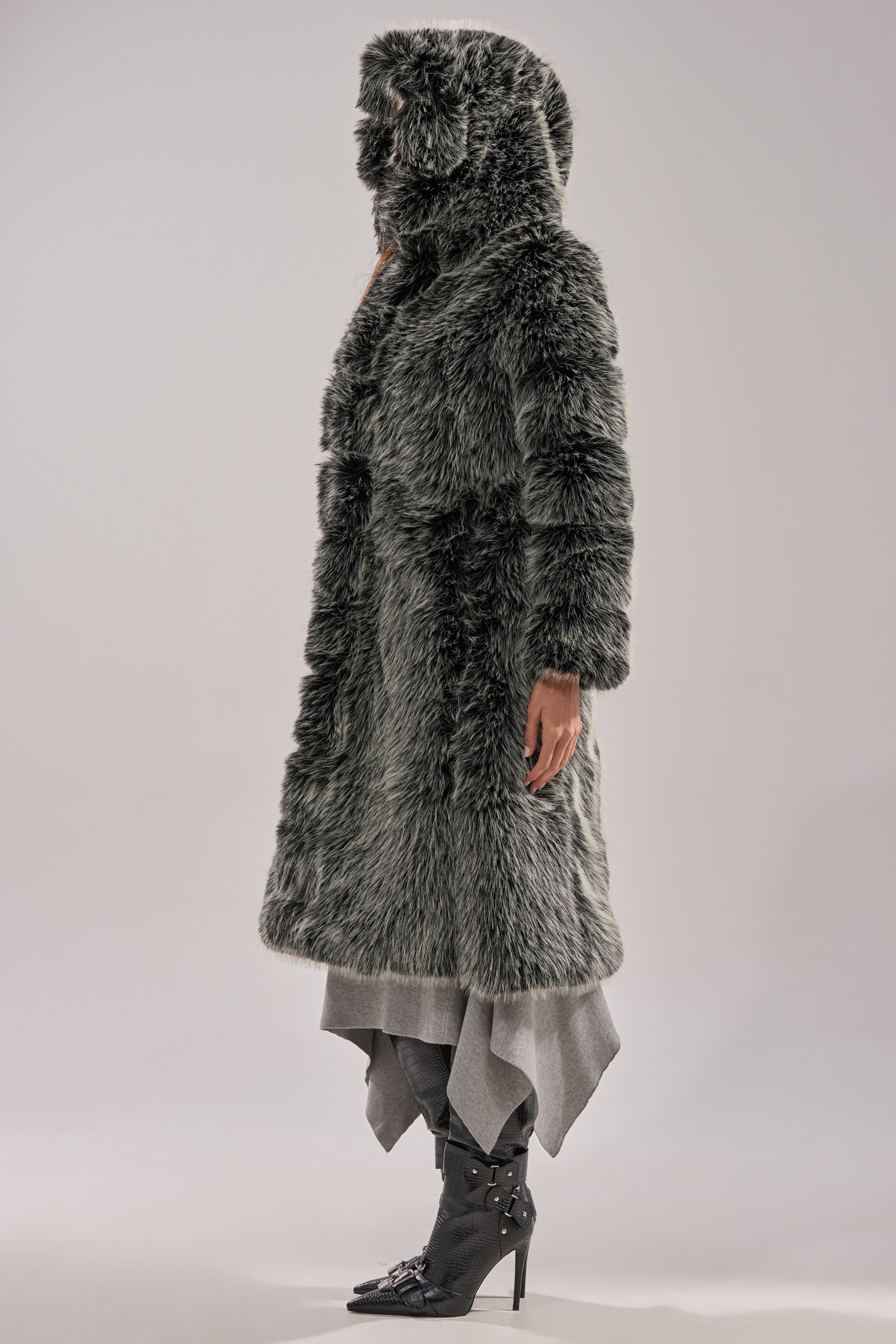 SNOW BUNNY HOODED FAUX FUR COAT