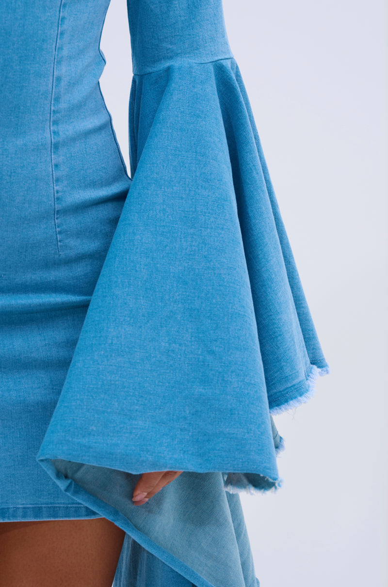 SHE'S ROYAL DENIM LONG SLEEVE MINI DRESS