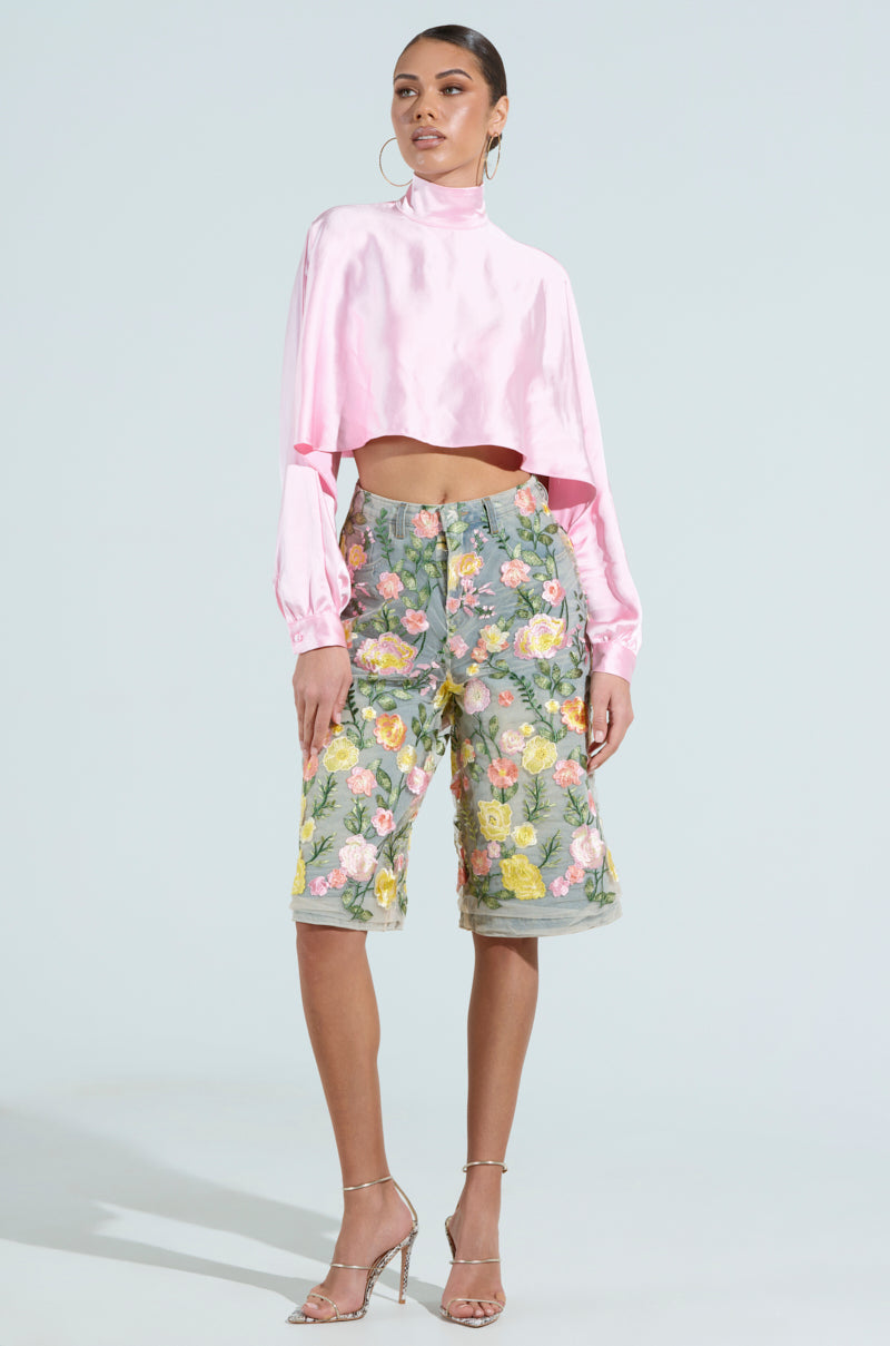 TALIA SATIN MOCK NECK BLOUSE