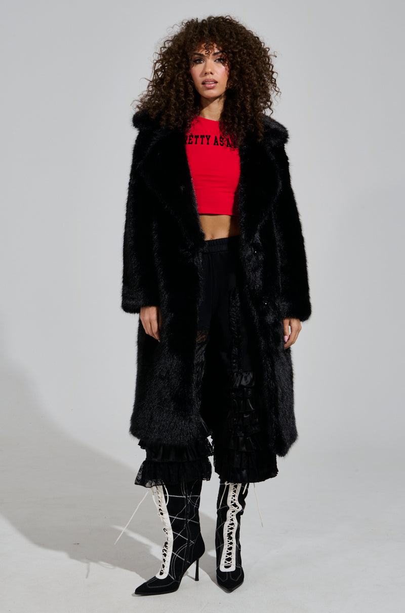 LENOX FAUX FUR TRENCH IN BLACK