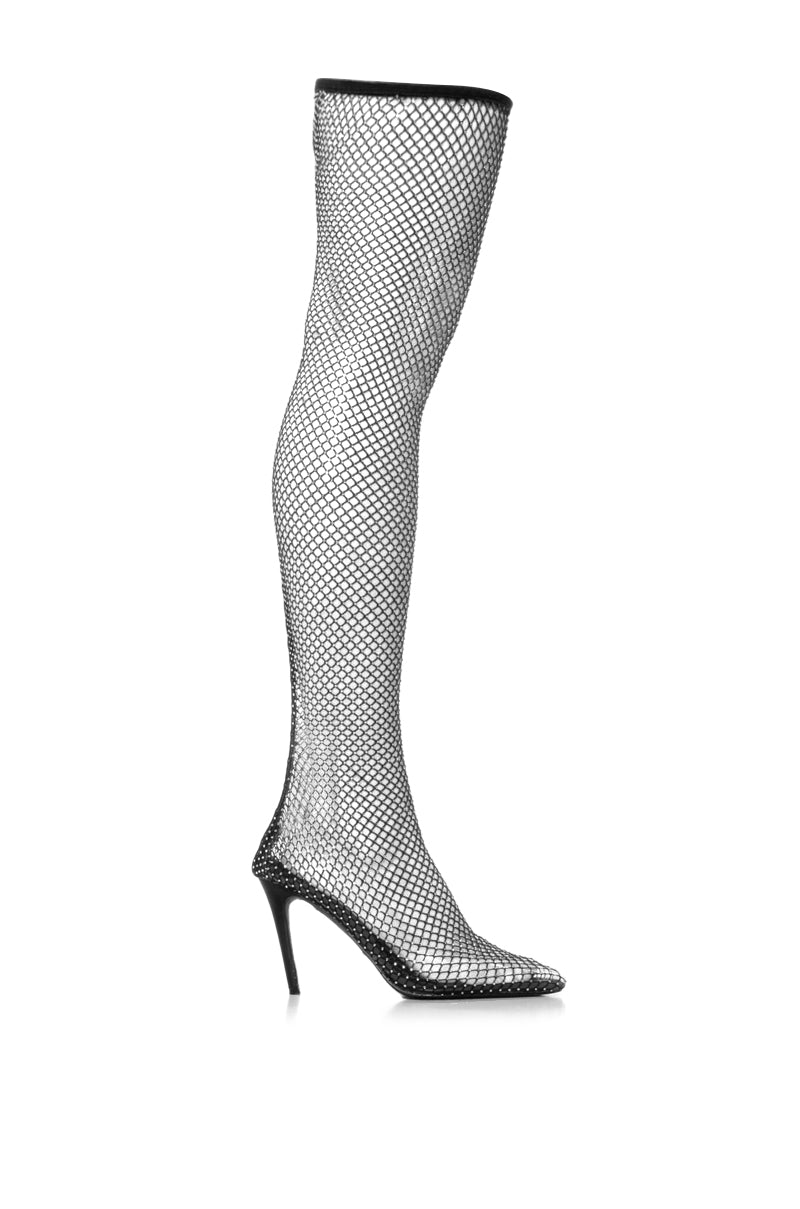 AZALEA WANG CANDIED EMBELLISHED MESH BOOT IN BLACK