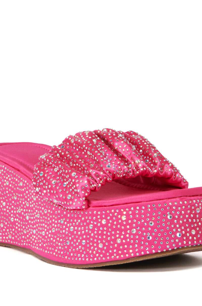 AZALEA WANG CAPELLINI PINK RHINESTONE FLATFORM SCRUNCHIE SANDAL