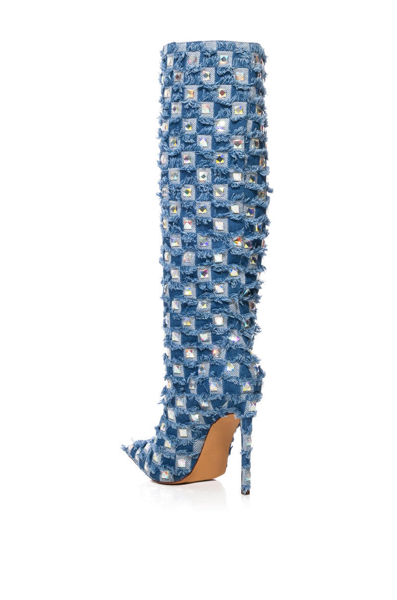 AZALEA WANG EVE DISTRESSED DENIM BOOT