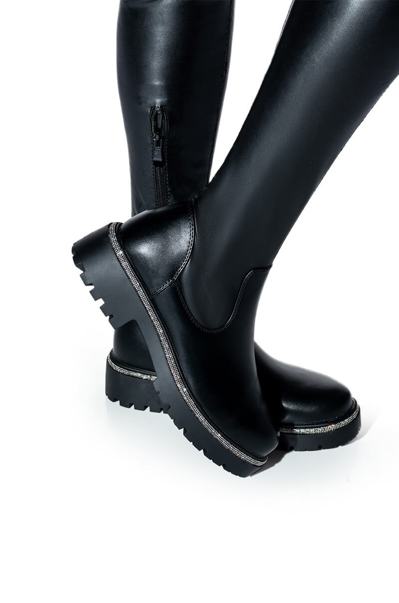 AZALEA WANG NEW RULES THIGH HIGH STRETCH BOOT WITH 4 WAY STRETCH IN BLACK