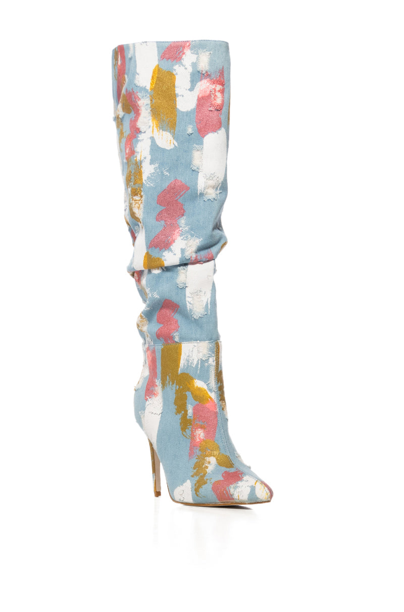 AZALEA WANG ROSEBAY MULTI PAINT STROKE DENIM BOOTIE