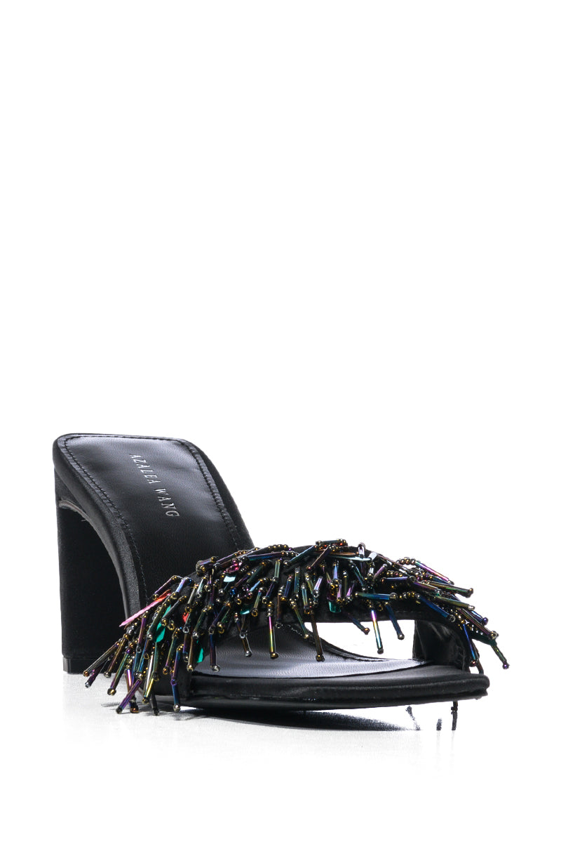 AZALEA WANG VIVIANNA BEADED FRINGE SANDAL IN BLACK