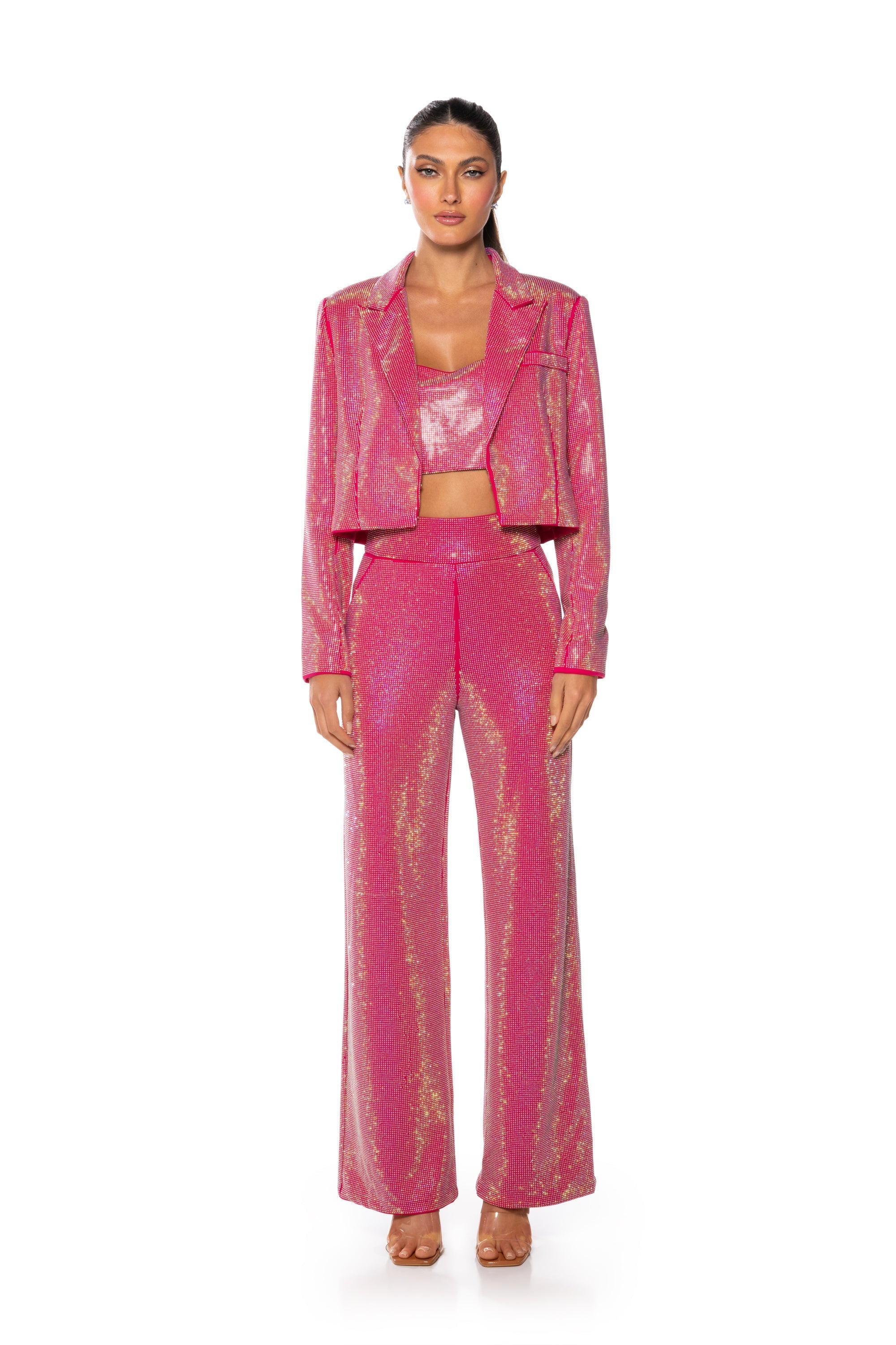 CENTER OF ATTENTION RHINESTONE TOP IN PINK