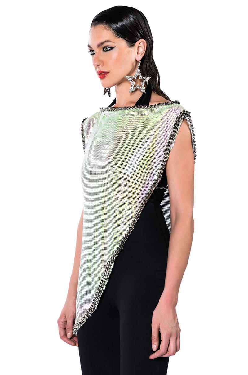 ICY SHORT SLEEVE ASYMMETRICAL CHAINMAIL BLOUSE