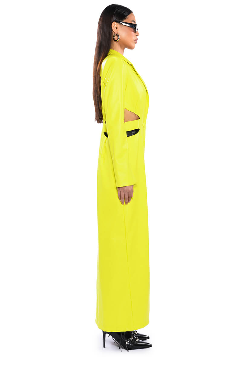MORE LIFE YELLOW CUT OUT PLEATHER TRENCH