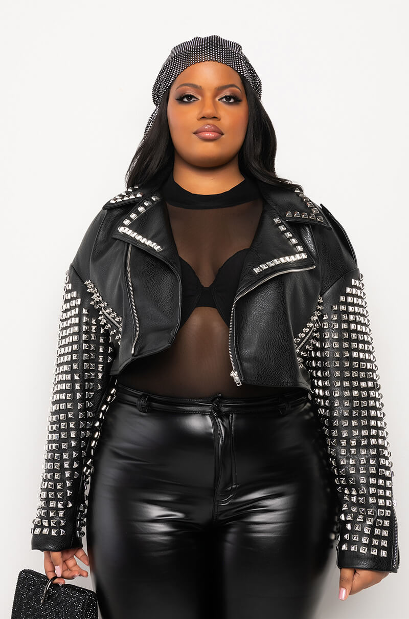 PLUS THE ESSENTIAL MOTO JACKET WITH STUDDED ARMS