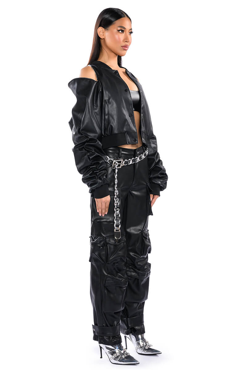 ZIP ZIP FAUX LEATHER BOMBER